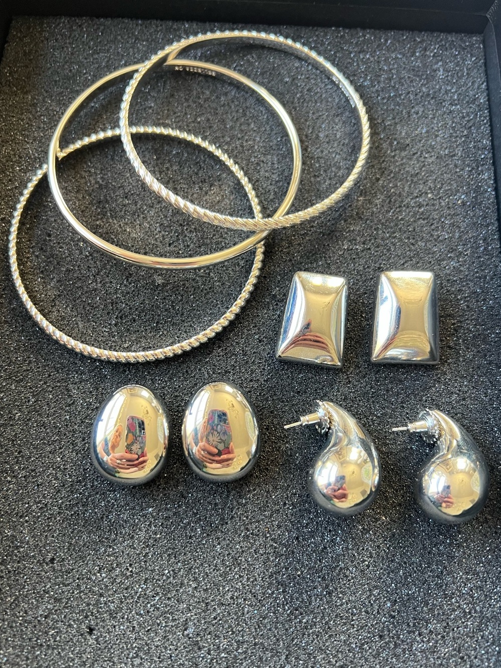 Bellezza Lot of Silver Tone Jewelry Bangle Bracelets Earrings